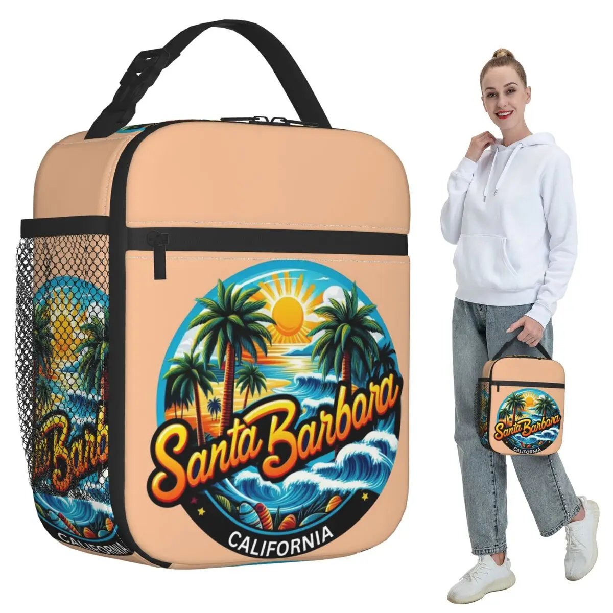 Santa Bárbara, California, EE. UU. Bolsa térmica para el almuerzo para niños, lonchera escolar, caja térmica para alimentos, bolsa térmica a prueba de fugas, contenedor para loncheras