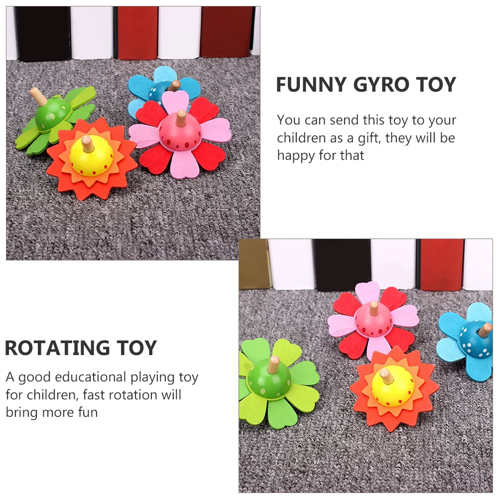 4 Pcs Flower Spinning Top Cognitive Plaything Kids Educational Toys Baby Shape Funny Gyro Wooden Rotating Pressure Relief Child