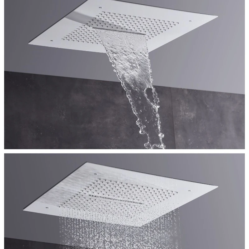 400*400 mm chrome Square Concealed Ceiling Mounted Rainfall Shower System 2-Way 304 shower head Waterfall Soft Massage Ceramic