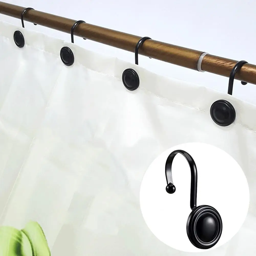 12Pcs/Set Practical Curtain Hooks High Stability Hanger Hooks Rust Proof Black Shower Curtain Hooks  Hanging Bath Curtain