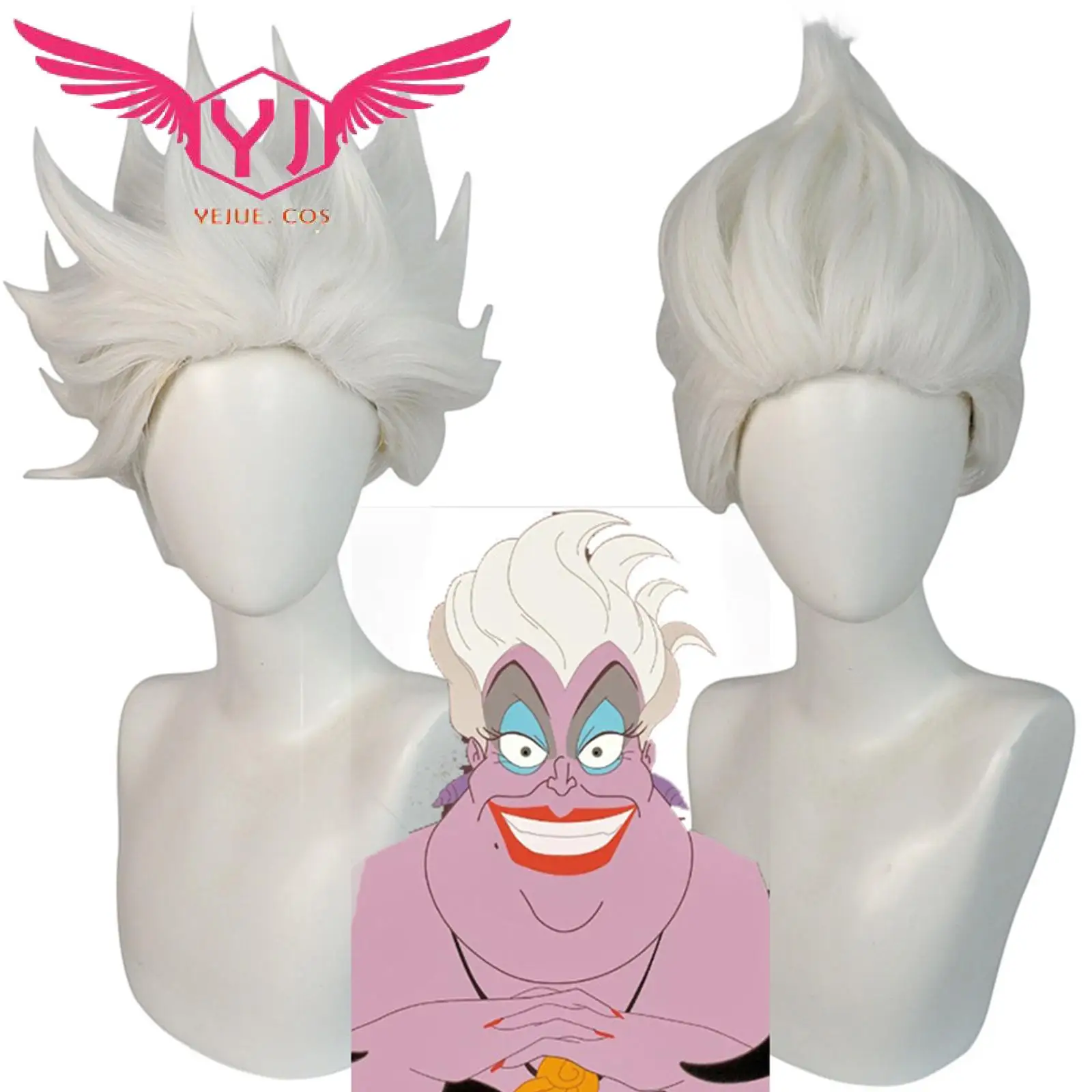 Ursula Cosplay Wig Movie The Little Memaid Cosplay White Short Hair for Adult Women Men Heat Resistant Synthetic Cosplay Wigs