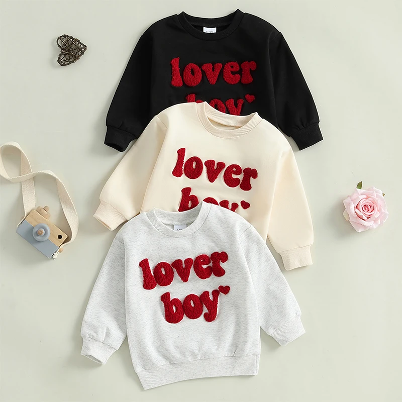 2024-10-16 Lioraitiin Toddler Baby Boys Valentine's Day Sweatshirts Long Sleeve Crew Neck Letter Embroidery Pullovers Spring Top