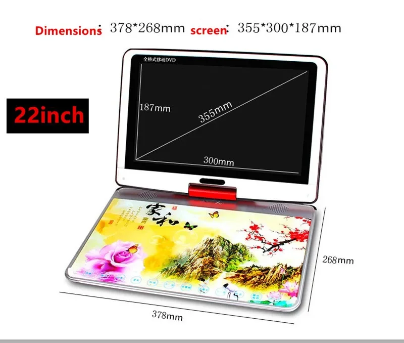 جديد المحمول DVD 22 بوصة المحمولة مشغل Evd المنزل HD Vcd بطاقة U القرص التلفزيون اتصال MP3 المتكلم آلة الفيديو المنزل مشغل أقراص USB