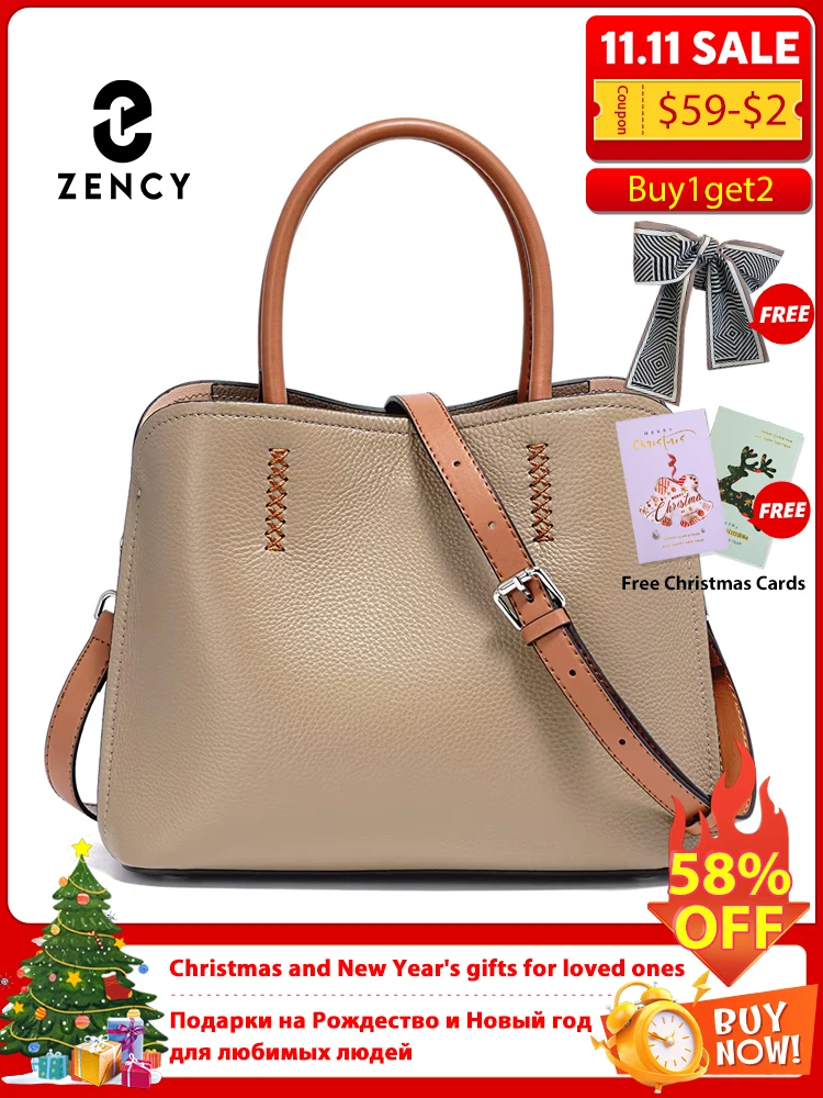 

Zency Women's Genuine Leather Shopper Bag Designer Shoulder Bags Handbag Large Bucket Bag Tote Cross body 2025 Bolso De Mujer