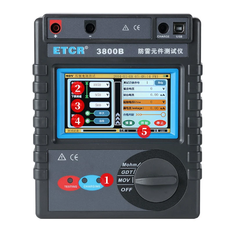 ETCR3800B Penguji Komponen Perlindungan Petir Penguji Ketahanan Isolasi 0.5 Hingga 3000MOhm MOV GDT Tester Layar Warna Sentuh