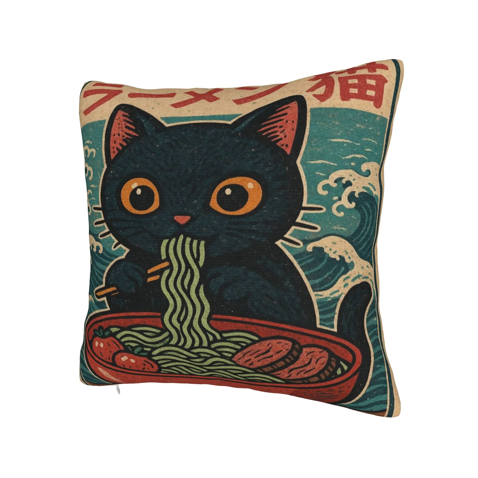 Japanese Ramen Cat Pillow Cover  Fashion Pillow Case For Chair Sofa Home Decor Soft Cushion Cover Gift Idea