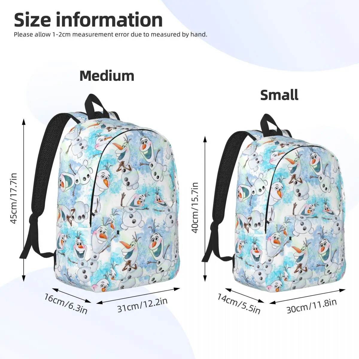 Zaini personalizzati in tela Olaf per donna uomo scuola studenti universitari Bookbag adatto a borse per cartoni animati congelati per Laptop da 15