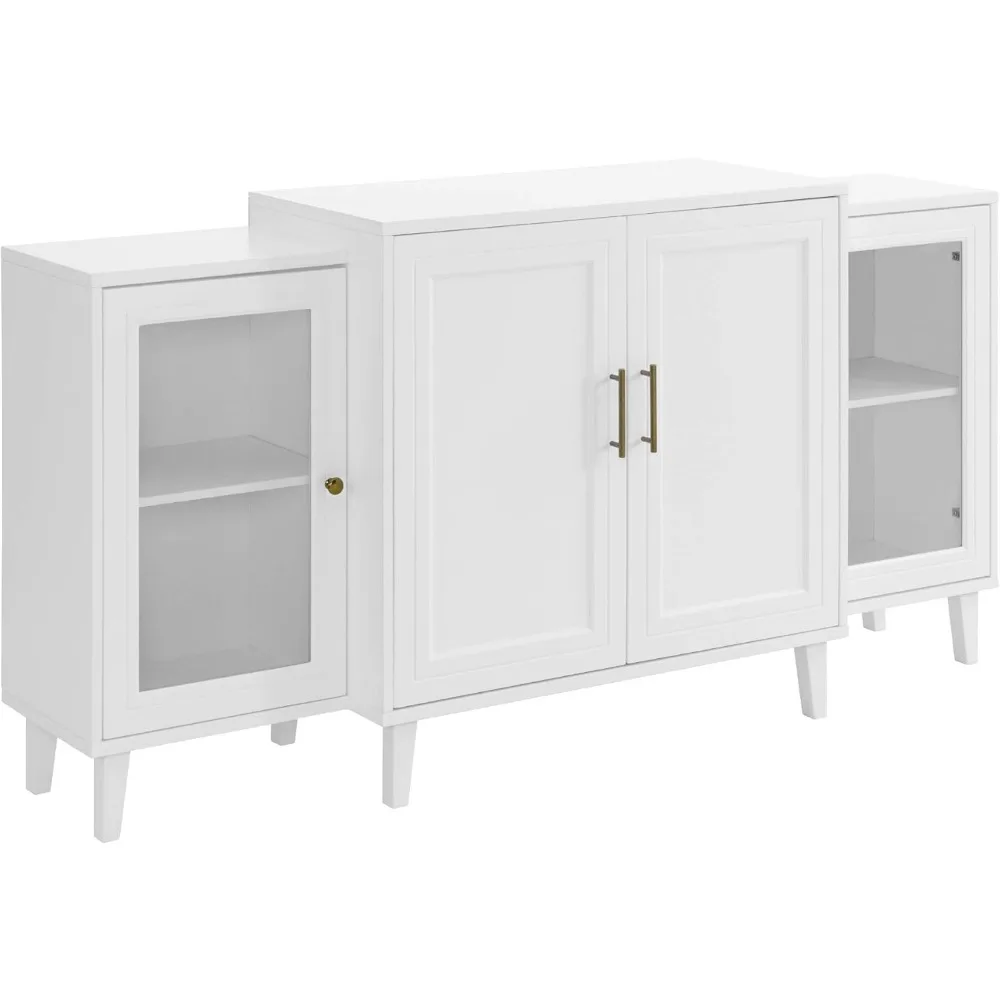 Walker Edison 4-Door Tiered Modern-Sideboard-Buffet Stand for Storage, 62, White