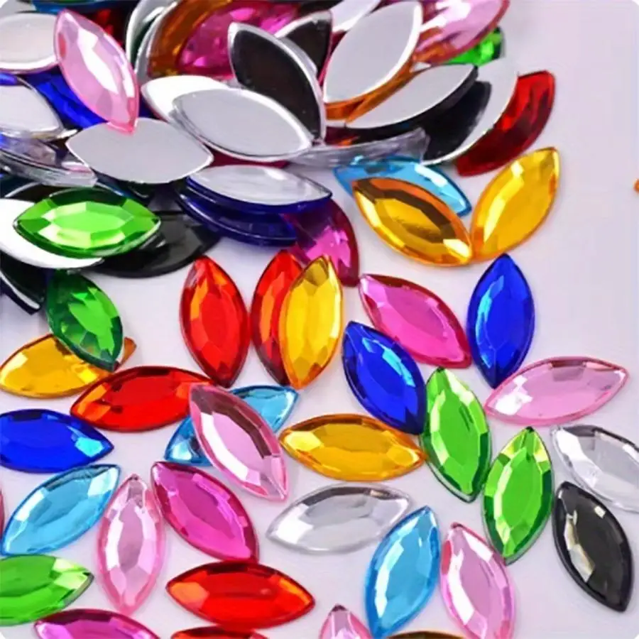 1/5/10/20/50/100pcs [For DIY Jewelry Making] 2D Flat, s 0.7*1.5cm/0.27*0.59in Random Color Mixing Flat Back Acrylic Horse Eye Rh