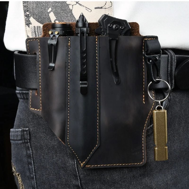 

Waist Fanny Pack for Men Genuine Leather Outdoors EDC Tactical Tool Kit Men's Waist Hanging Pouch Hiking Waist Bags