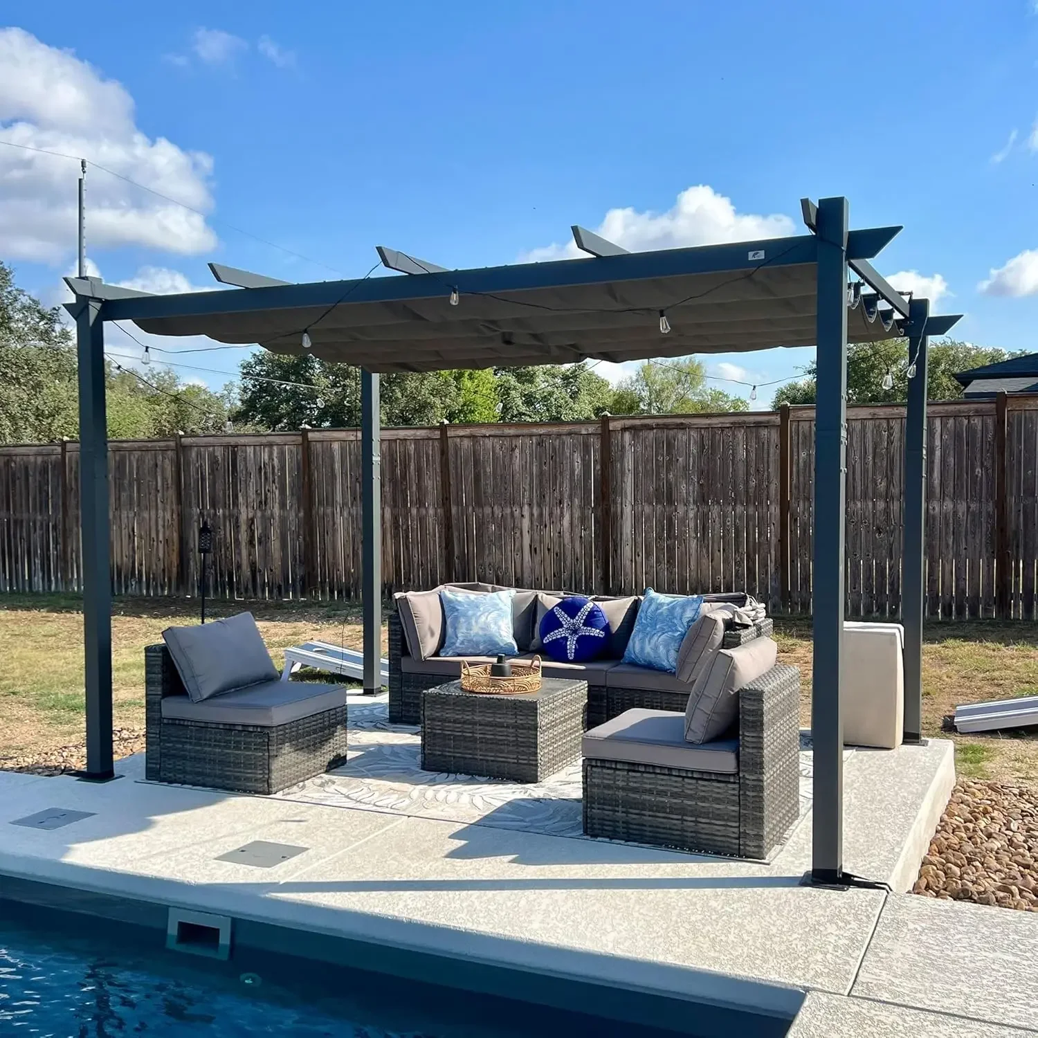 

10x13 Aluminum Pergola Retractable Double Canopy Wind-Resistant Heavy Duty Metal Patio Backyard Deck Garden, Custom