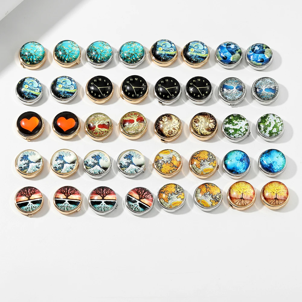 13 أنماط مضحك كابوشون الزجاج صورة فنية غطاء أزرار المشبك شجرة العالم ليلة مرصعة بالنجوم موجة البحر خريطة نمط أزرار أكمام