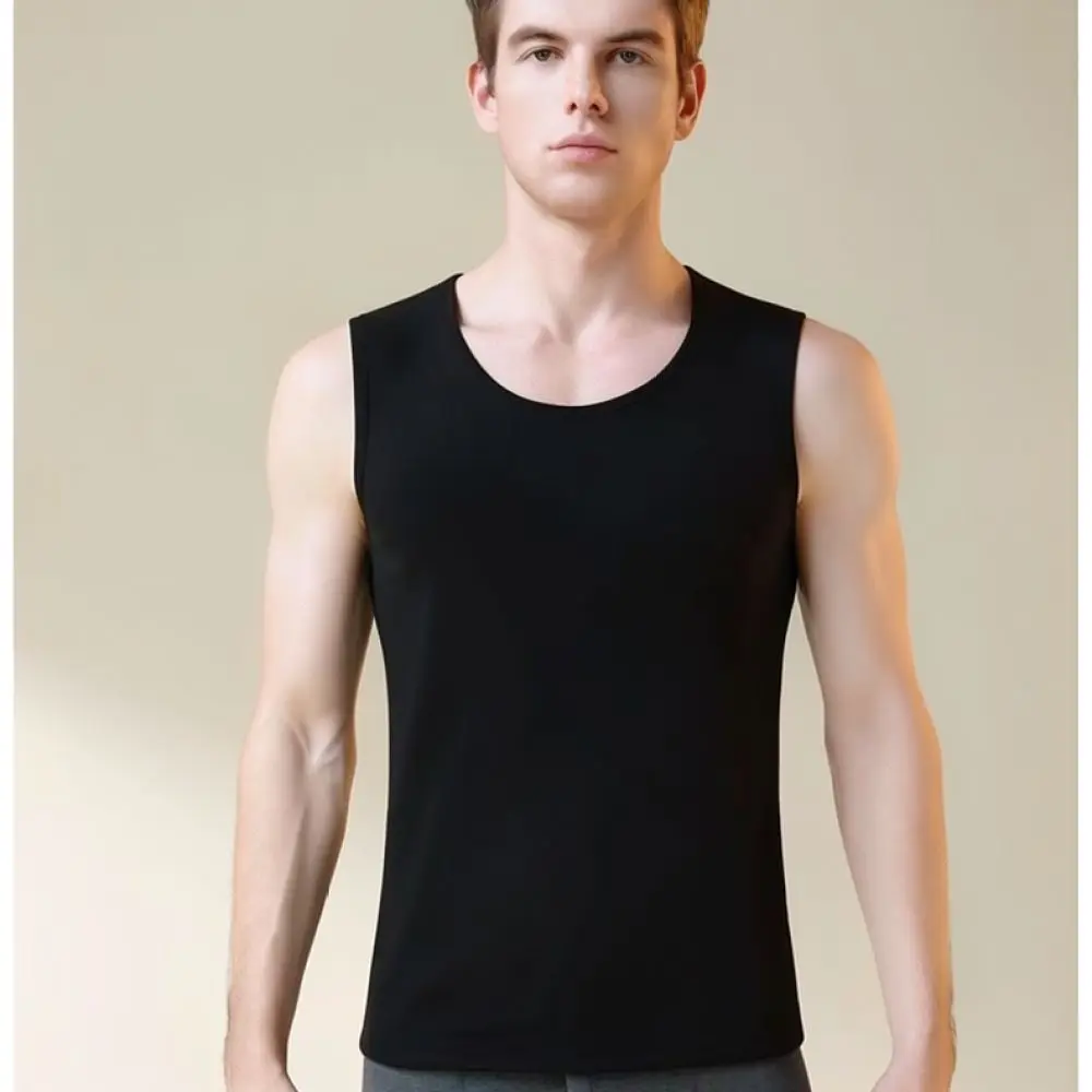 Mens Thermal Tank Top Winter Fleece Lined Warm Vest Sleeveless Base Layer Thickened Soft Fabric Solid Color Daily Casual Wear