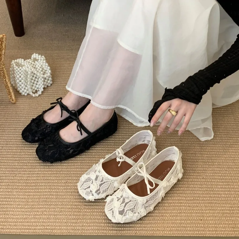 

Floral embroidery mesh Mary Jane shoes for women luxury designer shoes comfortable summer light daily walking women ballet flats
