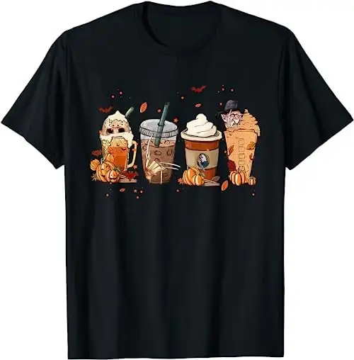 Autumn Fall Horror Latte Coffee Cups Ghost Halloween T Shirt Sweat 29851