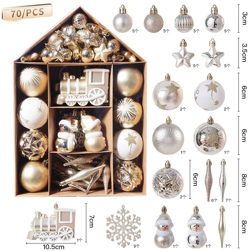 70 Pcs Christmas Ornaments Christmas Ball Set Xmas Tree Hanging Pendants Navidad Noel Decoration Home New Year Gifts 2023