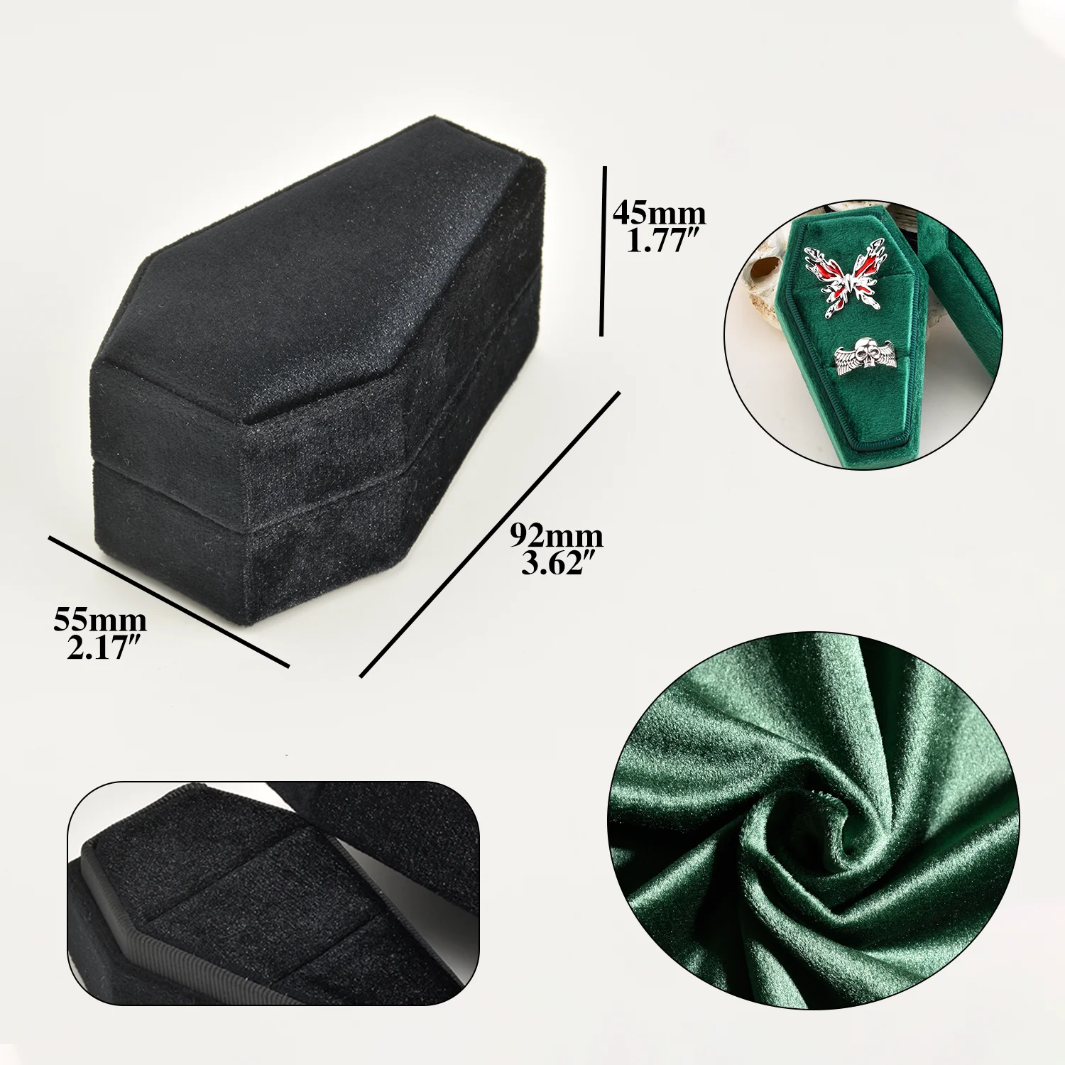 TAIMY Gothic Mini Coffin Ring Jewelry Box Detachable Lid Double Ring Holder Small Velvet Jewelry Storage Free Custom Logo Case