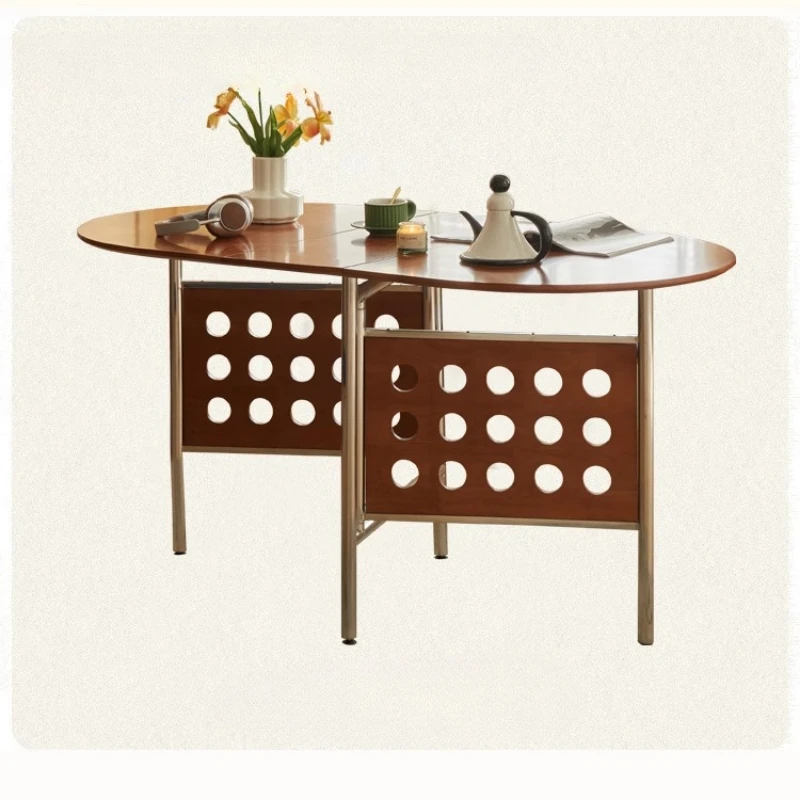 

Nordic Folding Dining Tables Living Room Oval Side Flexible Dining Tables Negotiating Wooden Home Furniture Linge De Table MHCZ