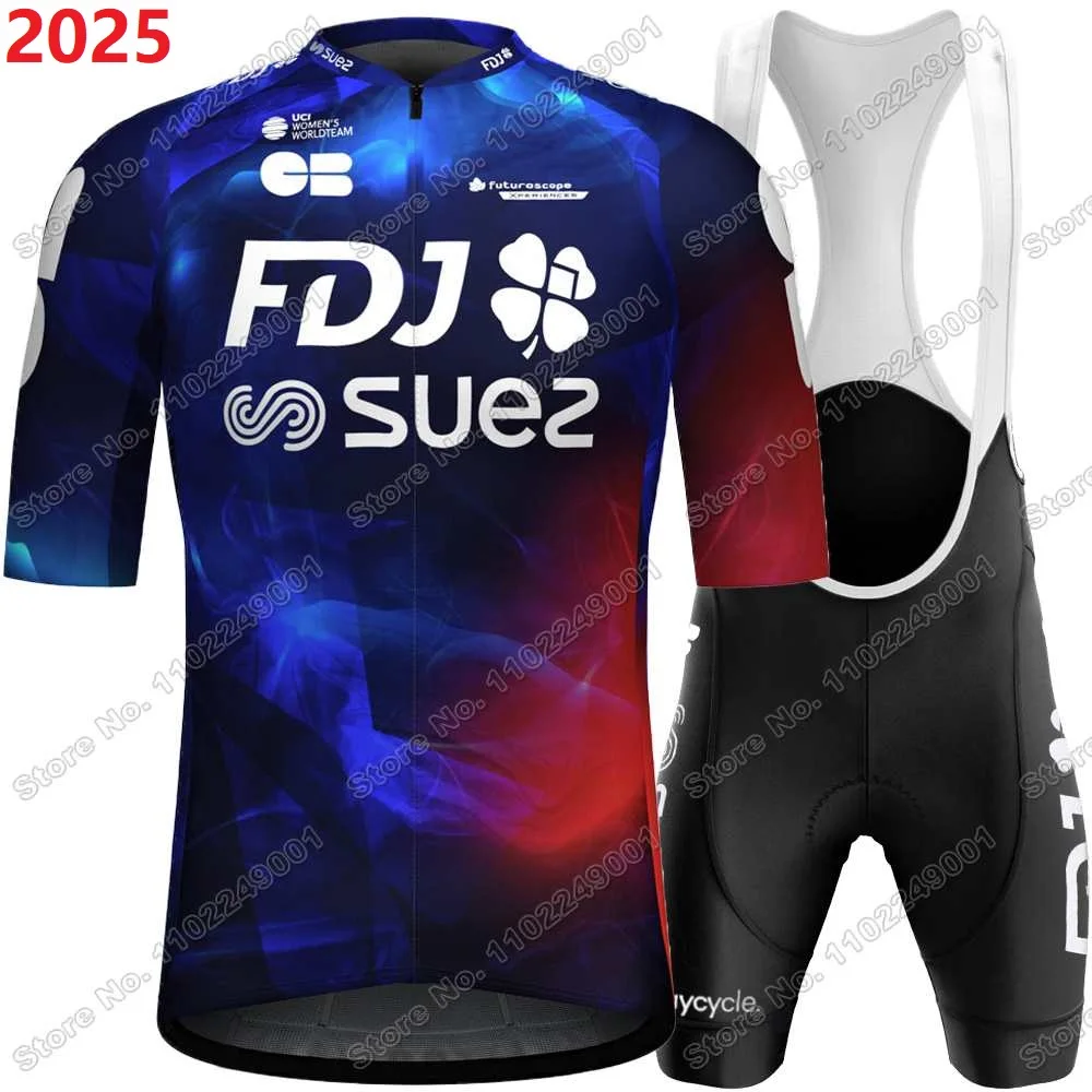 2025 Women Team FDJ SUEZ Cycling Jersey Set Summer France Tour Unisex Cycling Clothing Road Bike Shirt Suit Bicycle Pants