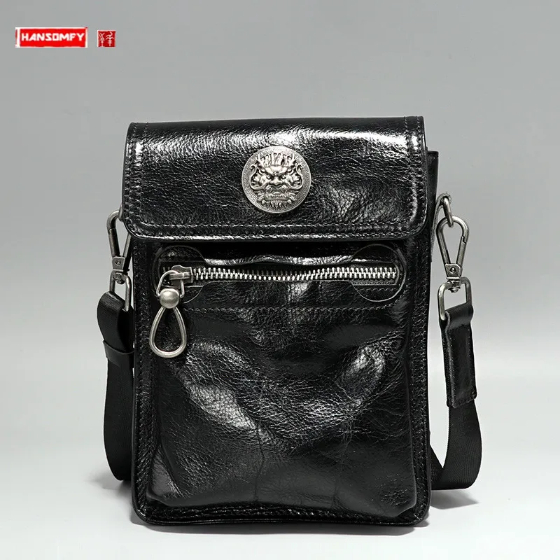 Moda ins bolsas masculinas de couro genuíno pequena bolsa de ombro all-match mensageiro crossbody saco juventude lazer saco de telefone