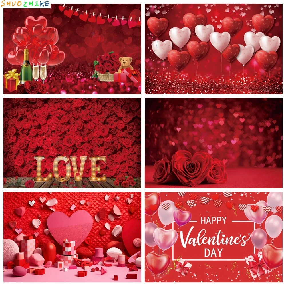 

Valentine's Day Backdrop February 14 Rose Love Heart Balloons Flowers Wedding Anniversary Ceremony Photography Background Decor