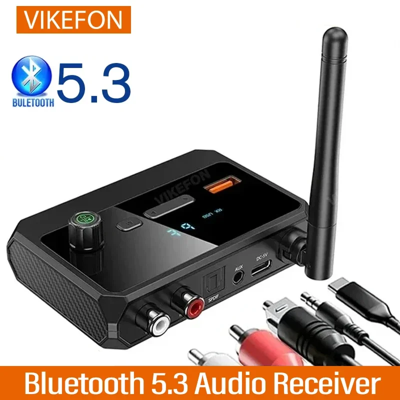 Receptor de Audio Bluetooth 5,3, compatible con USB, reproducción de disco en U, adaptador inalámbrico R/L 2 RCA/3,5 MM AUX/conector de fibra óptica para altavoz de Kit de coche