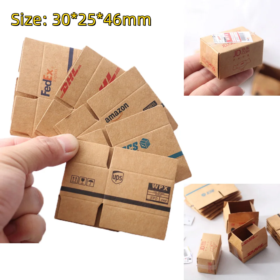 30*25*46mm 1Set/5Pcs 1:12 Dollhouse Miniature Express Box Decorative Ornaments Toy Mini Cute Original Pulp Color Express Carton