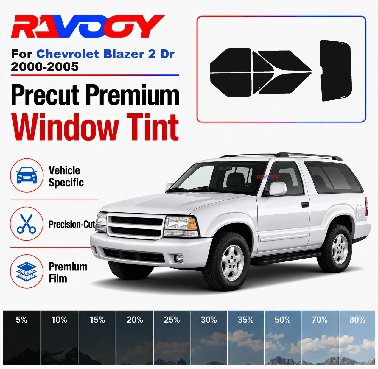 

Premium Precut Window Tint Kit Front Rear Windows Rear Windshield For Chevrolet Blazer 2Dr 2000-2005 Car Solar Nano Ceramic Film