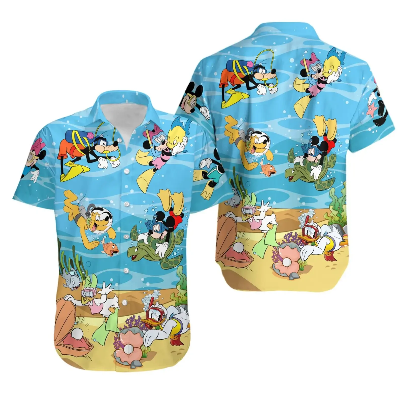 Kemeja Disney Pluto Dog Hawaii pria wanita, atasan Harajuku pantai kasual lengan pendek musim panas Disney Hawaii