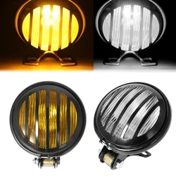 Black Retro Motorcycle Grill Headlight Round Headlamp Motorbike Motor Scoote Vintage Front Light Universal For Harley Yamaha