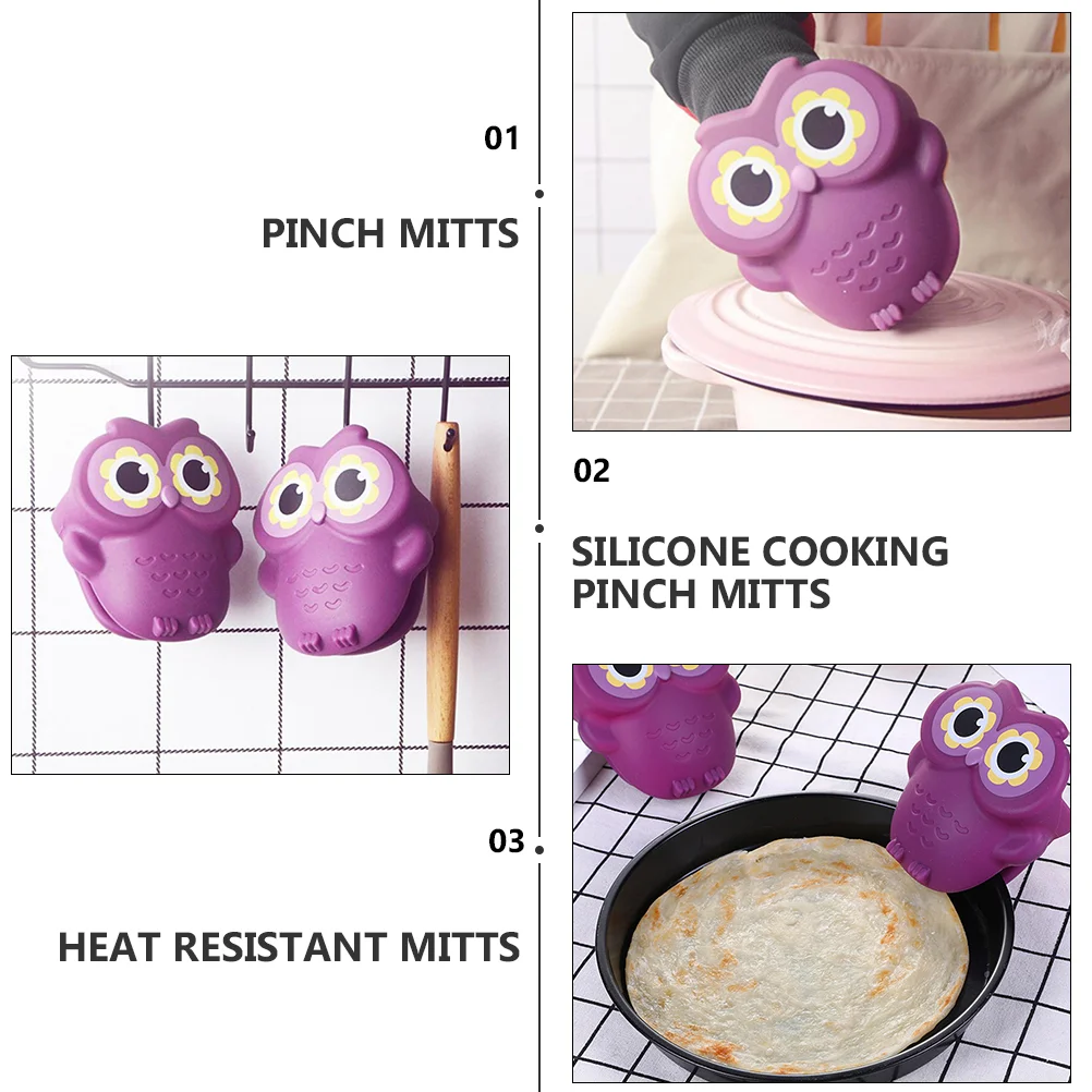 Owl Oven Gloves Silicone Pot Holder Grip Handles for Hot Pots Cartoon Oven Potholder Heat Resistant Mitts Micro-wave Holders