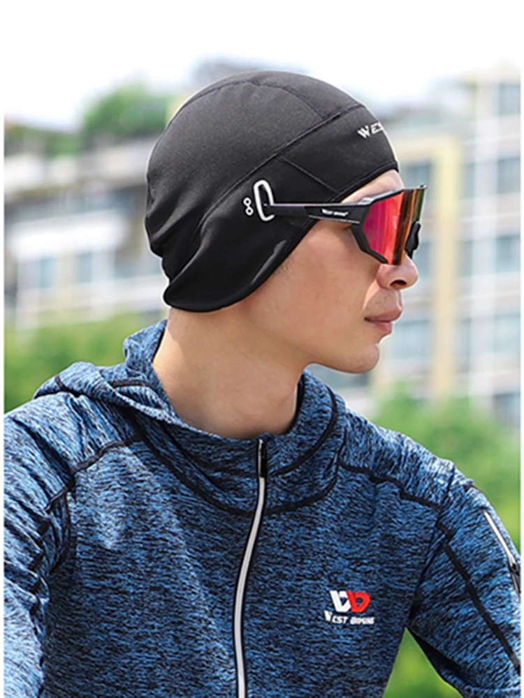 WEST BIKING Winter Fleece czapka kolarska wiatroszczelna termiczna czapka z czaszkami kask Liner Running narciarstwo motocykl konna mężczyźni MTB czapka rowerowa — 2