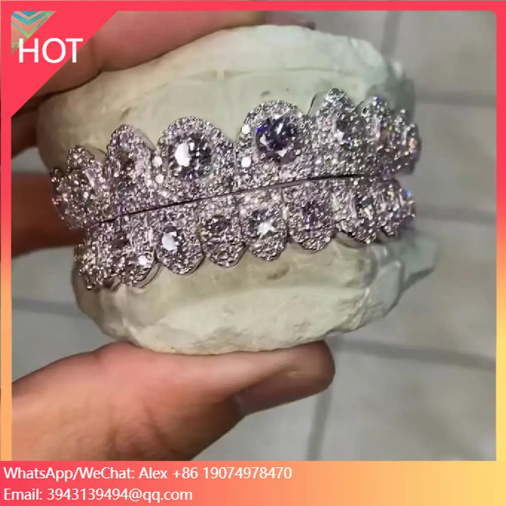 

Hop Custom Made Teeth Grillz Jewelry VVS Diamond Tooth Grillz 10k 14k 18k Gold Silver Iced Out Moissanite Grillz For Teeth