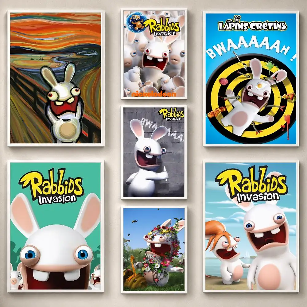 Cartoon R-Rabbids Invasion Poster PP Self-Adhesive Removable HD Waterproof Wall art Suitable Bedrooms Living Rooms Gifts