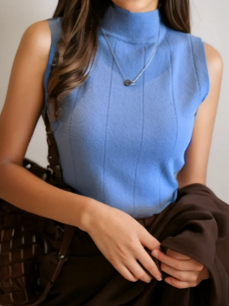 Summer New Fashion Women\'s Knit Blouse 2023 Korean Style Elegant Sleeveless Top Spring Casual Clothes Solid Knitwears 8623