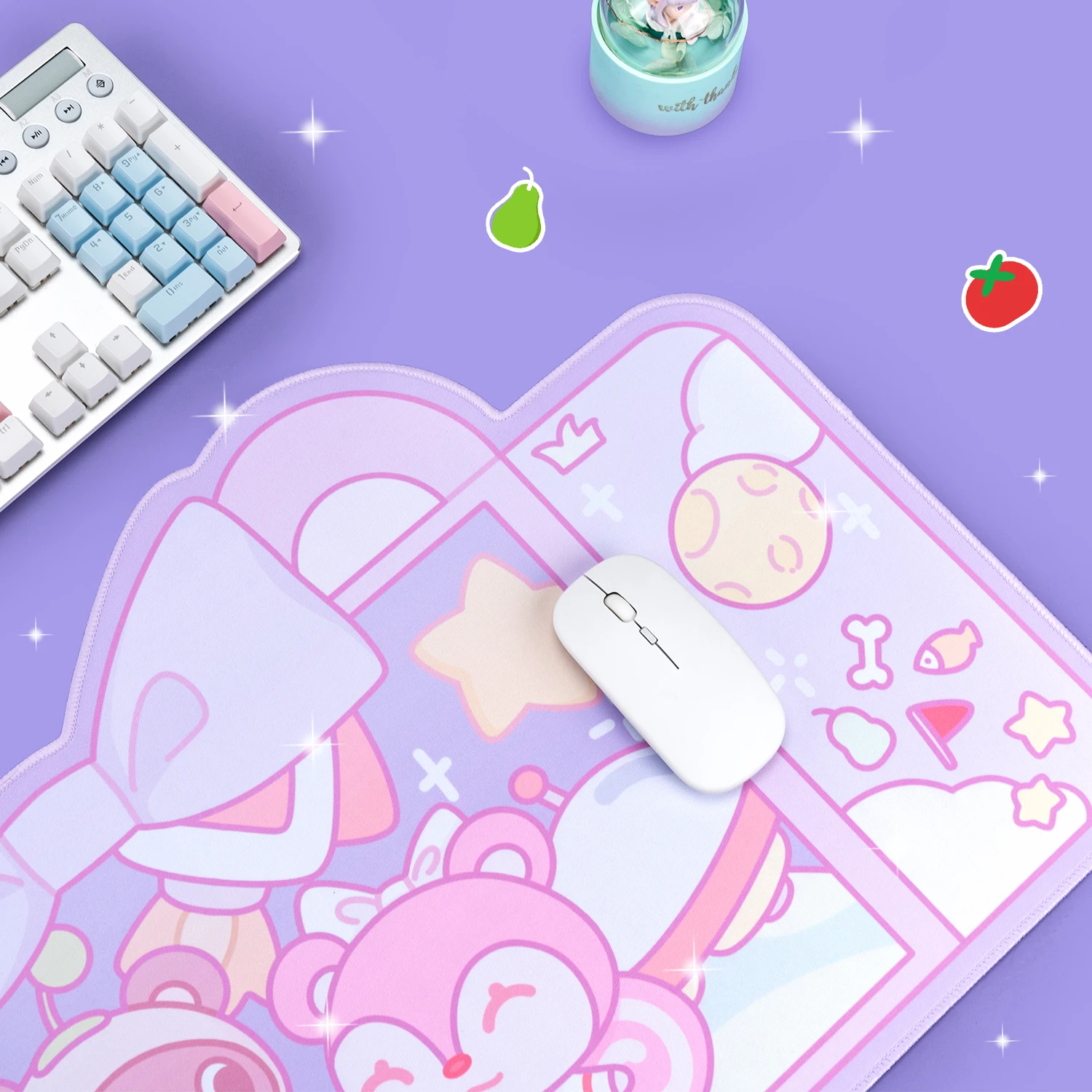 Extra Large Kawaii Gaming Mouse Pad Cute Pastel Purple Space Tom XXL Desk Mat Water Proof Nonslip Laptop Desk Accessories