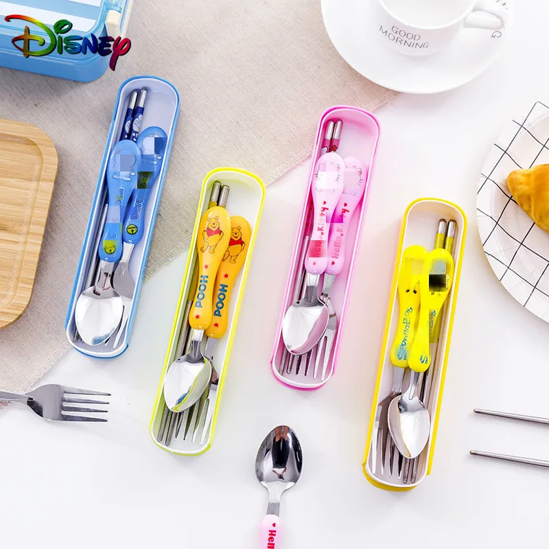 Disney Stainless Steel Fork Spoon Chopsticks Children\'s Breakfast Supplements Cartoon Winnie the Pooh Cutlery Home Kitchen Sets