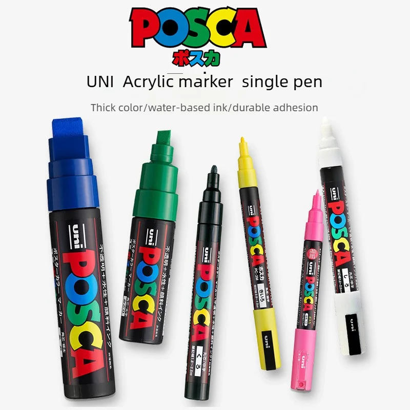 1pcs Japan UNI POSCA Markers PC-1M/3M/5M Acrylic Graffiti Pen Waterproof DIY Stackable Color Art Painting School Supplies