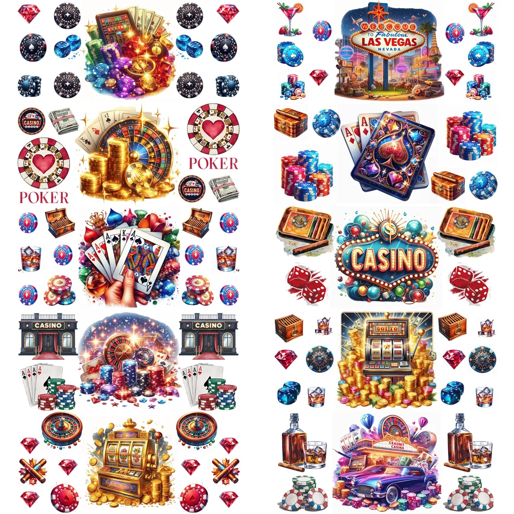 Las Vegas Themed UV DTF Cup Wrap for 16oz Libbey DIY Decals Poker Chips Transfers 3D Sticker Jackpot Casino Cup Wraps
