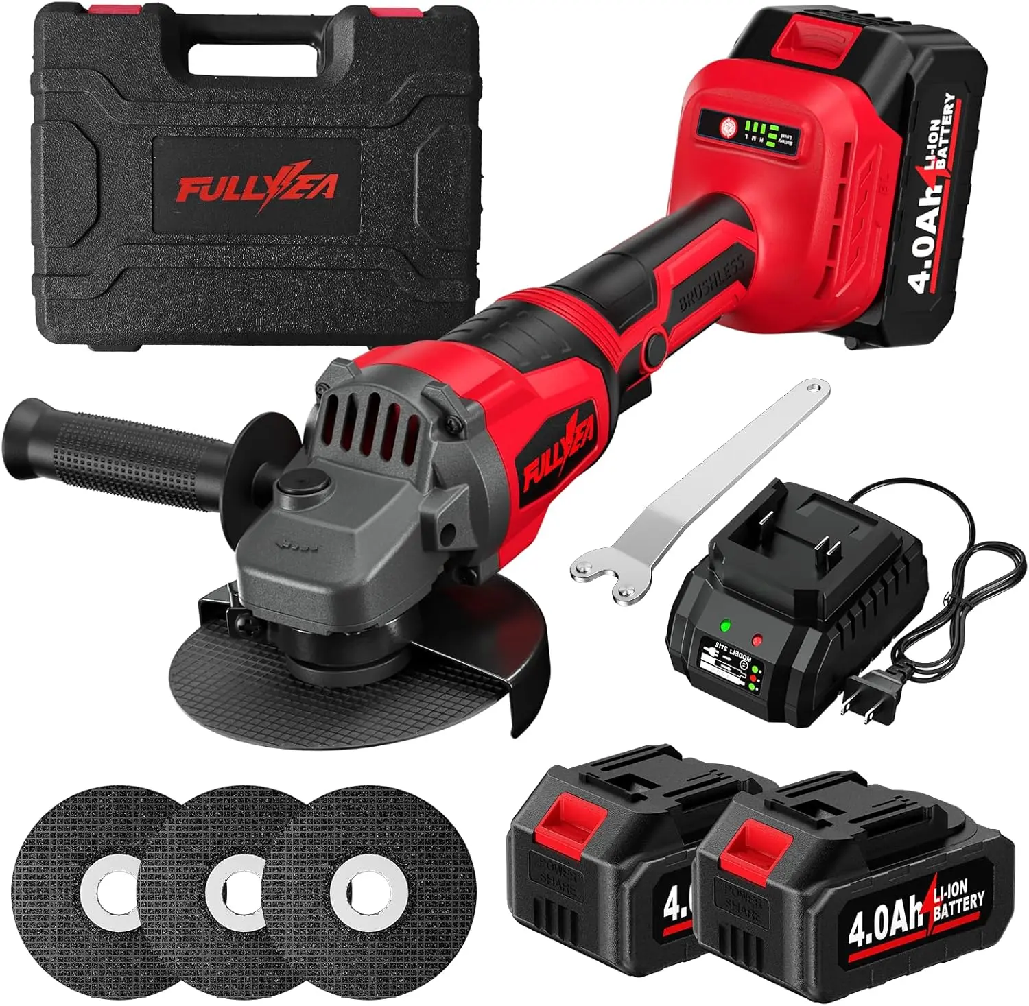 

Cordless Angle Grinder 4-1/2 Inch, 12000 RPM Brushless Motor, 2x4.0Ah Battery & Fast Charger, Power Tool for Cutting Grinding