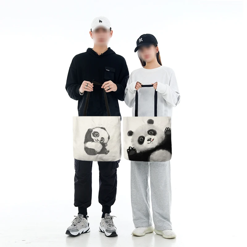 Super Cute Cartoon Panda Print Tote Handbag Casual Outdoor Beach Storage Shoulder Bag Supermakrt Shopping Grocery Bags Resuable