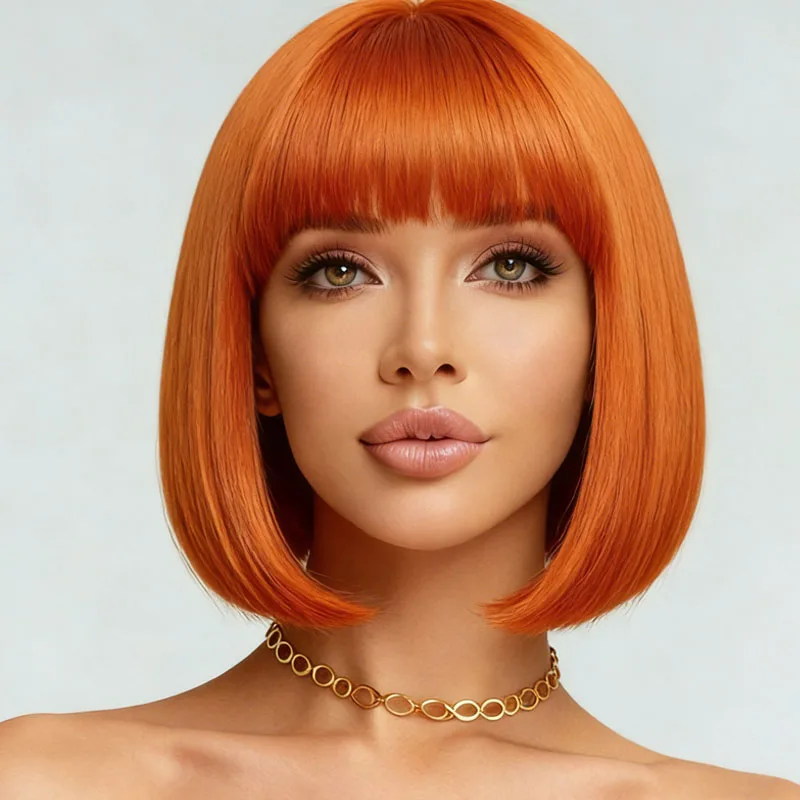 Ladies' synthetic wig orange 12 inch elegant and fashionable, suitable for daily role-playing parties image 4