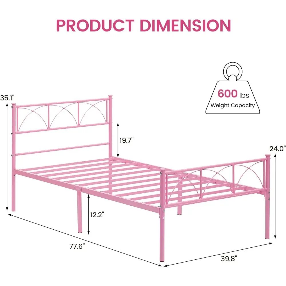 Platform Bed Frame with Headborad&Footboard,12.2 inches,No Box Spring Needed,Simple Assembly,Furniture(Pink,Twin)