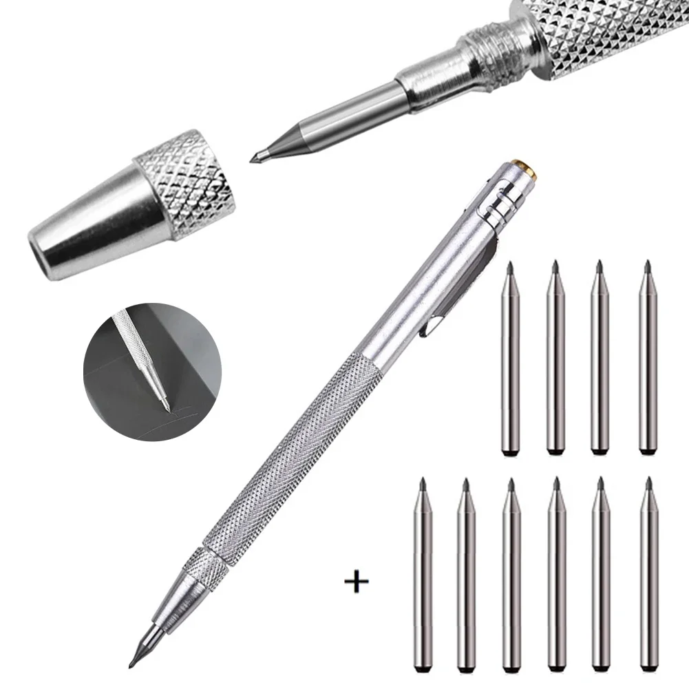 Penna per marcatura diamantata da 14 cm Punta in carburo di tungsteno Manico in alluminio zigrinato per utensili manuali in vetro ceramico in lamiera di metallo