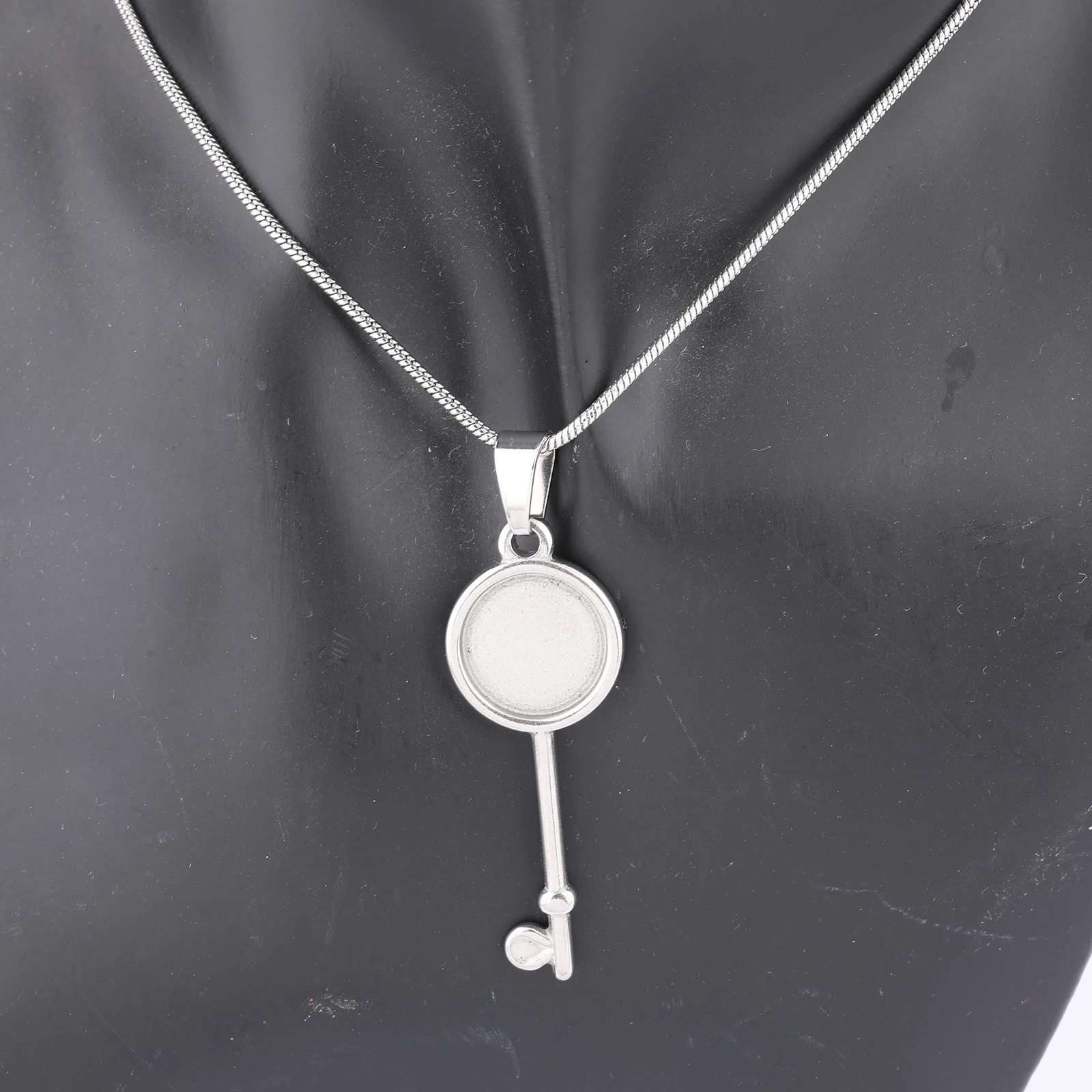 2pcs Stainless Steel Key Charm Necklace Bezel Blanks Fit 14mm Cabochon Pendant Base Setting Trays Diy Jewelry Making Supplies