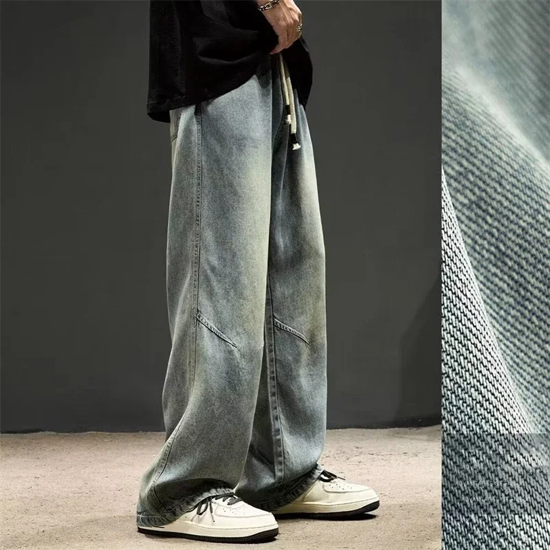 

Autumn Men's Streetwear Baggy Straight Jeans Korean Fashion Wide Leg Denim Pants Hombre Elastic Waist Classic Y2K Blue Jean