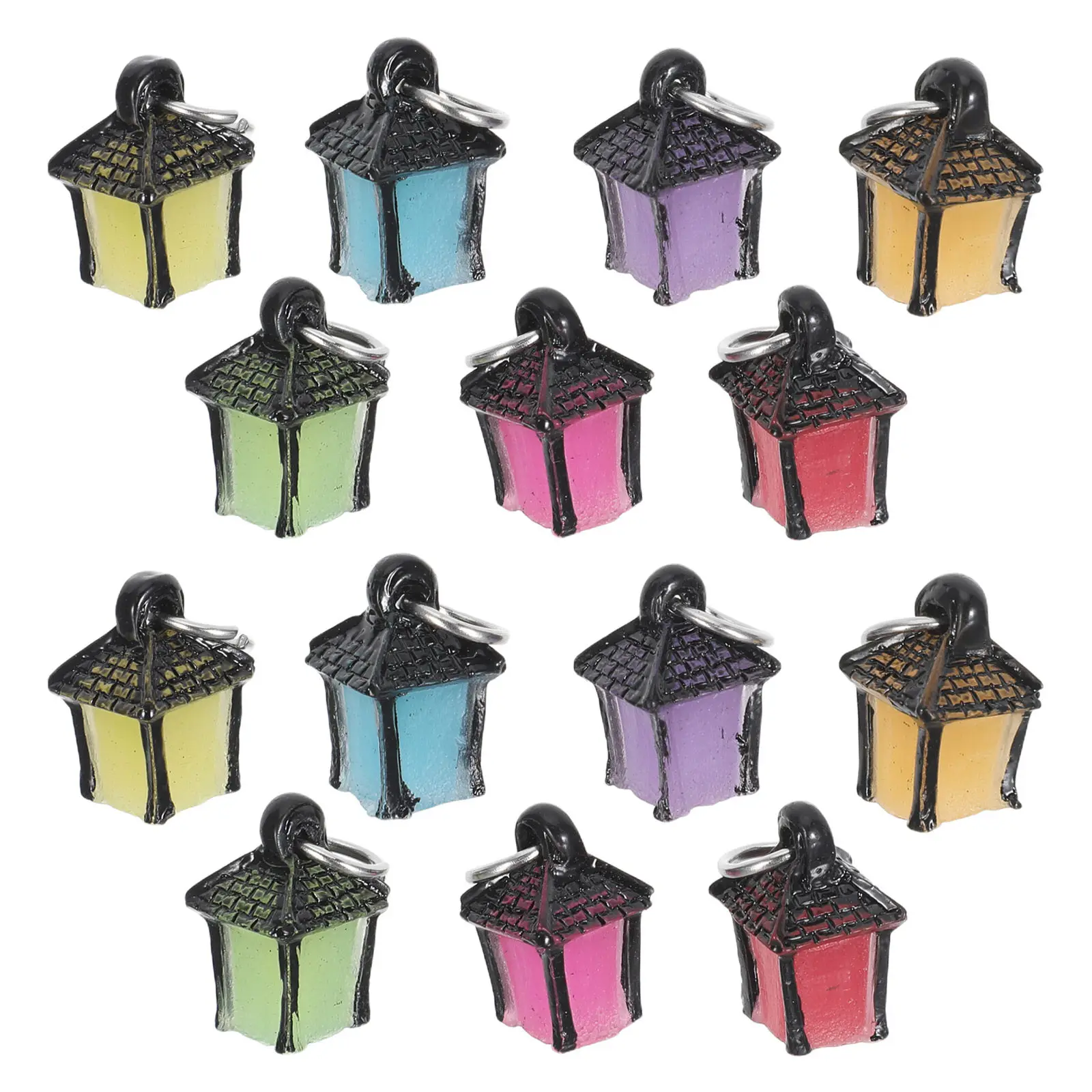 

14Pcs Glow in The Dark Vintage Hanging Lanterns Mini Resin Lights for Fairy Garden Desk Decor Microlandscape Tiny Lanterns Night