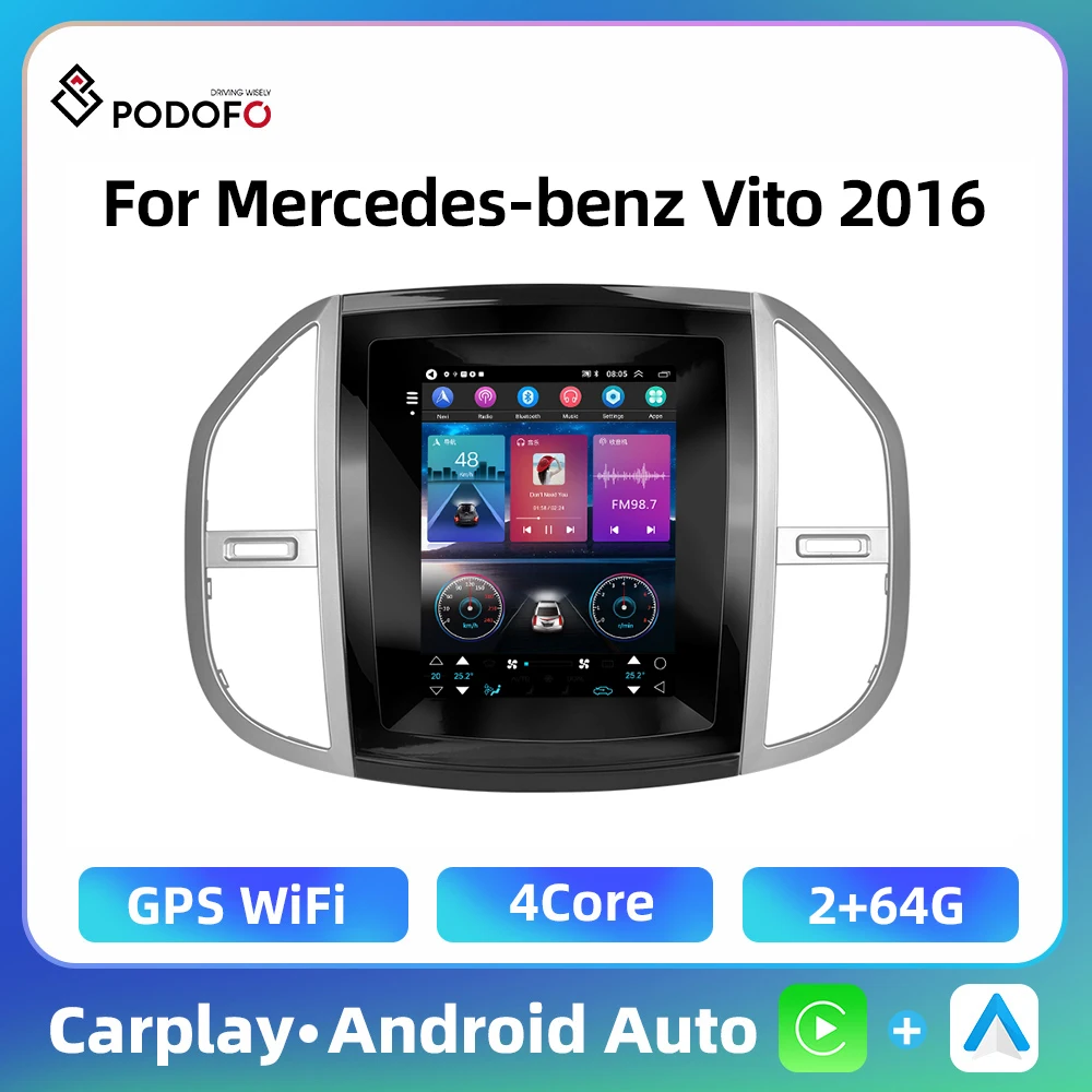 Podofo Android 2Din Car Audio For Mercedes-benz Vito 2016 Multimedia Player Carplay Android Auto GPS Navigation 9.7'' Car Radio