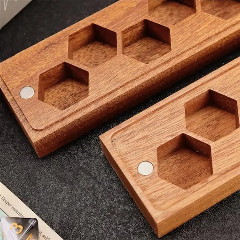 HOTB72A Wood For Games Storage Box Case With Magnetic Closure Holds 7 Dice Capacity For Game Pieces