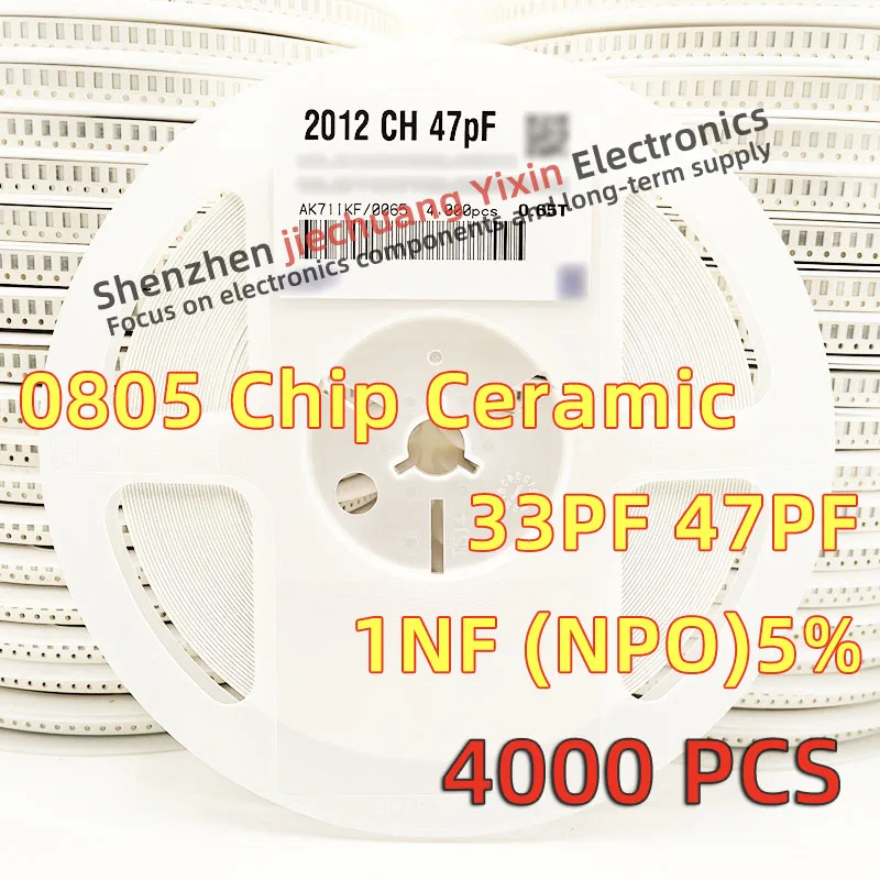 

Chip Ceramic Capacitor 0805 33PF 47PF 1NF 50V 100V 250V 5% accuracy NPO(COG) material 2012 Capacitance 4000pcs